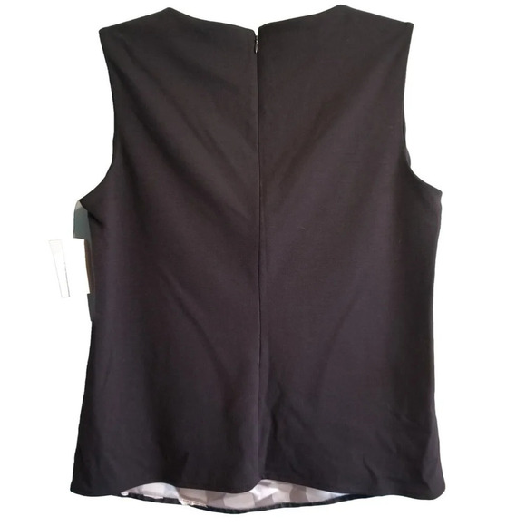 Liz Claiborne Shell Blouse Black White Womens Petite Medium Career Fall NWT - Picture 2 of 2